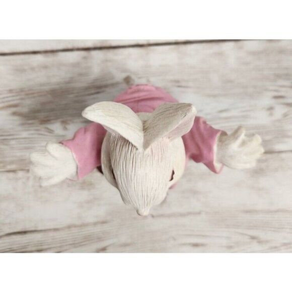 Vintage Easter Bunny Figurine Rabbit Statue 4" Pink Jacket Blue Pants Brown Shoe - Picture 9 of 11